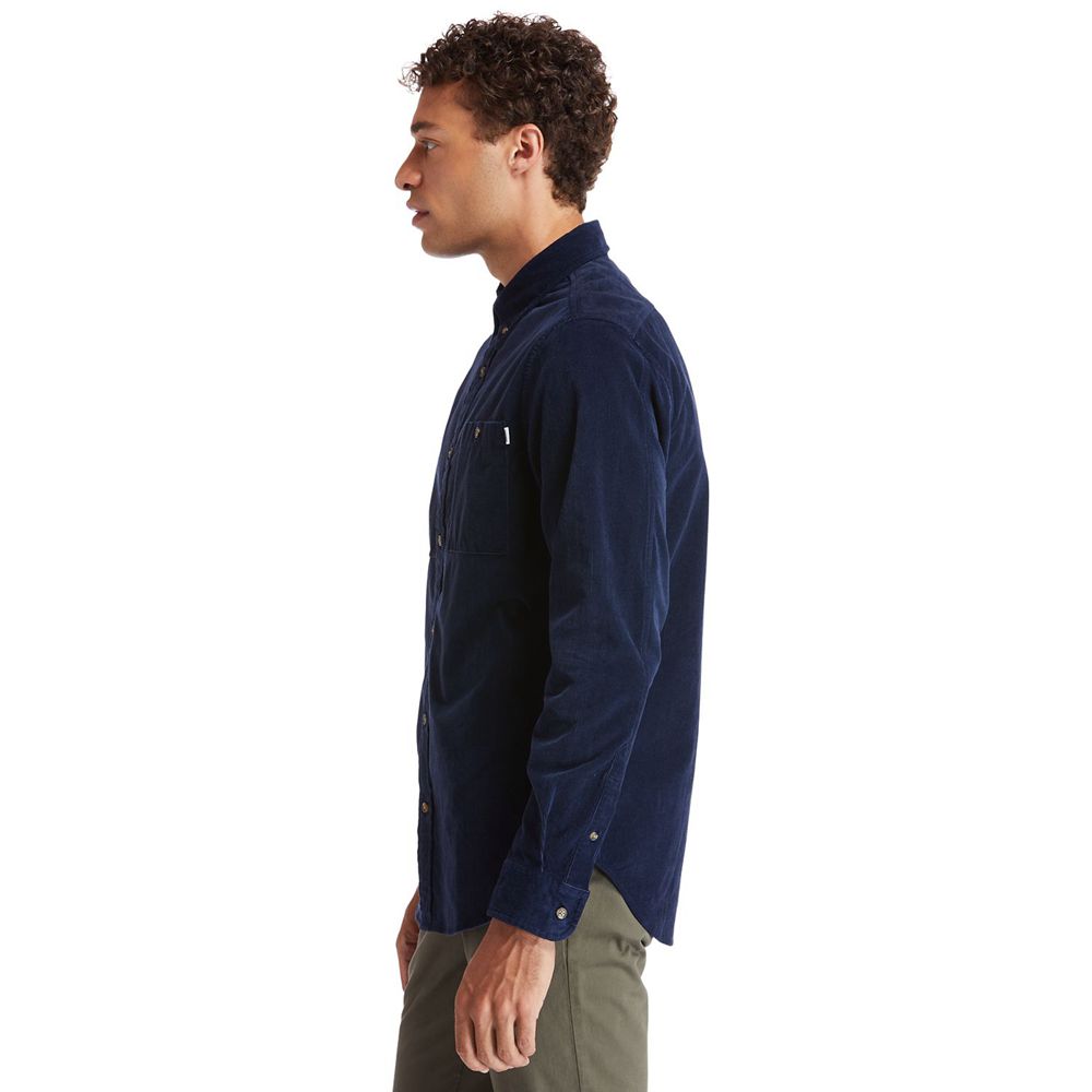 Timberland Mens Shirts Mascoma River Long-Sleeve Corduroy - Navy - India KQ8904162